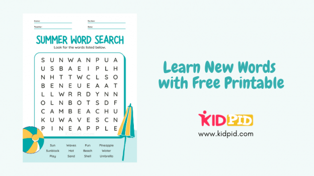 Summer Word Search Printable Worksheet for Kids - Kidpid
