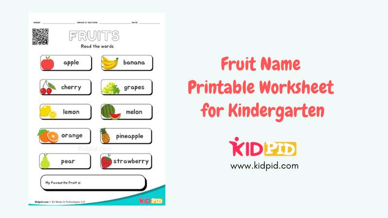 Fruit Name Printable Worksheet for Kindergarten - Kidpid