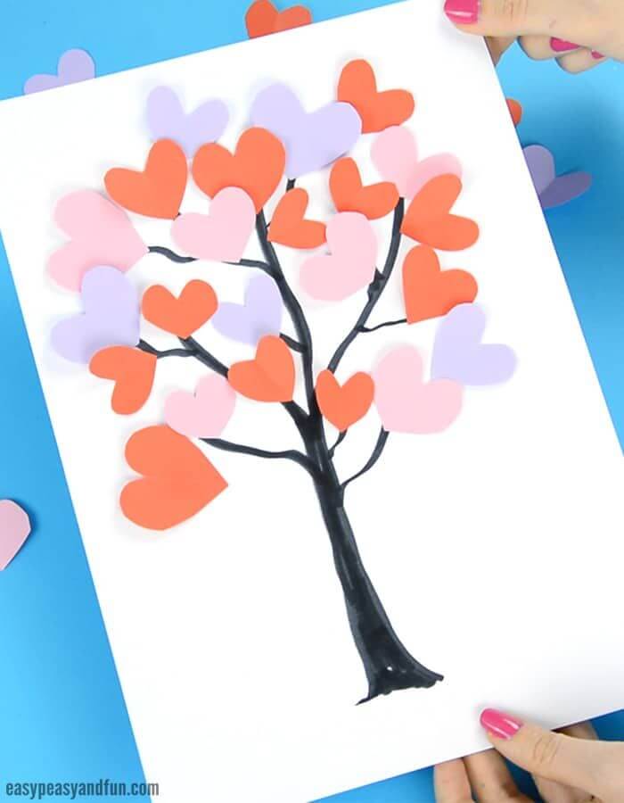 Tree with Paper Hearts by Easy Peasy and Fun