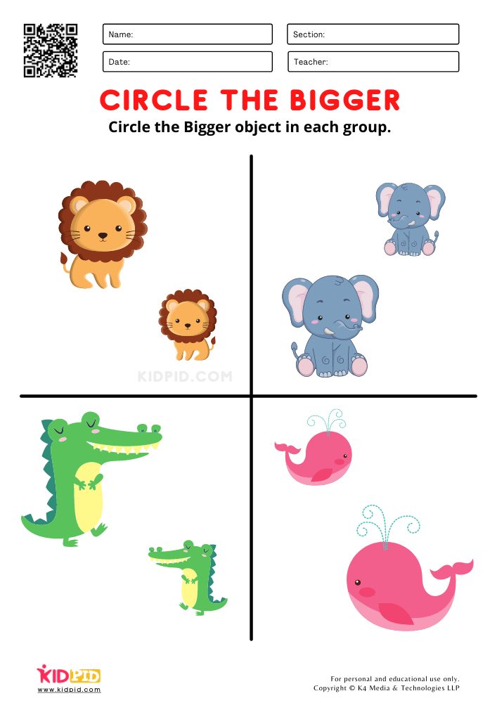 Big ; Small Worksheets for Preschool - Free Printabl Big and small worksheet of animals