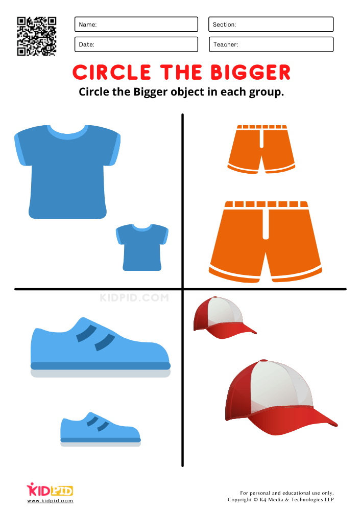 Big ; Small Worksheets for Preschool - Free Printabl Big and small worksheet of garments