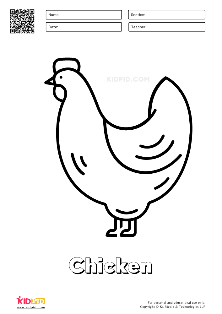 Farm Animal Coloring Printable Worksheets Chicken