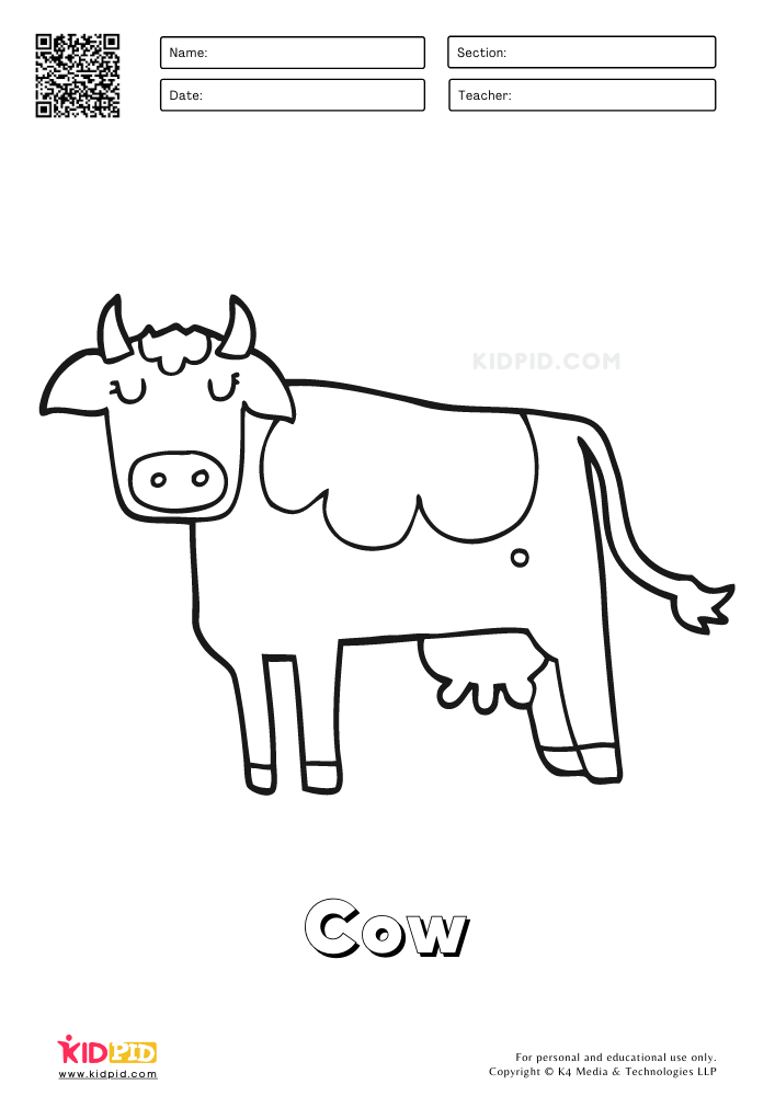 Farm Animal Coloring Printable Worksheets Cow