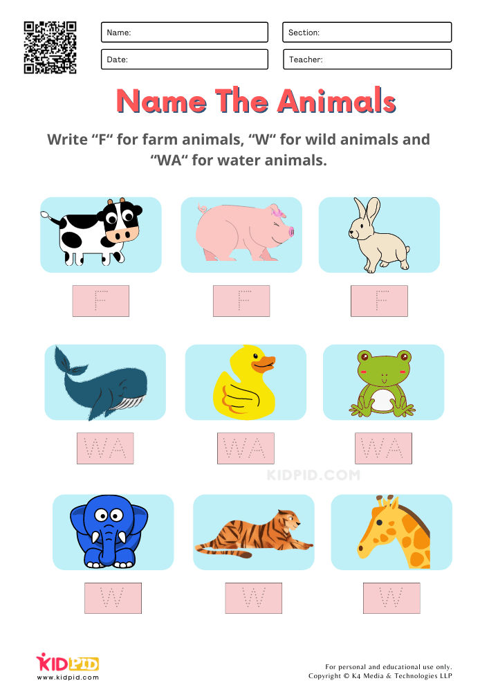 Farm Animals Worksheets for Kindergarten - Kidpid