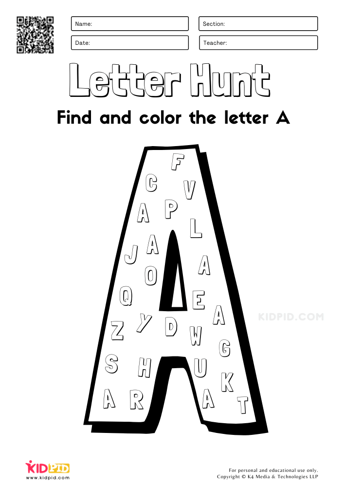 Free Alphabet Letter Hunt Worksheet Printables for Preschool