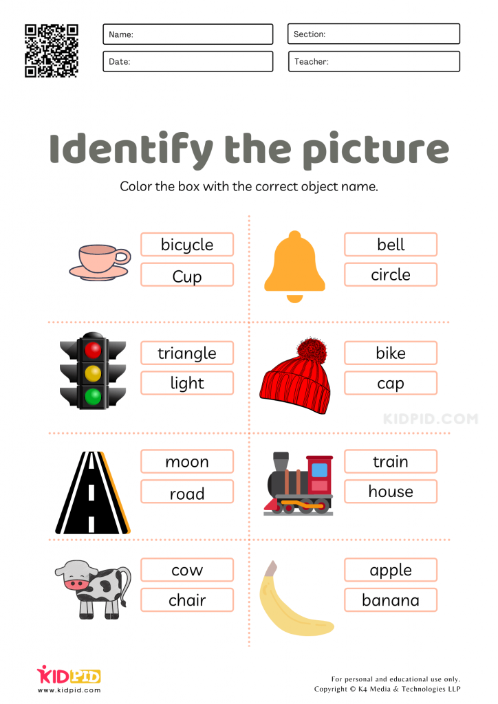 Identifying Objects Words Worksheet Practicing identifying objects
