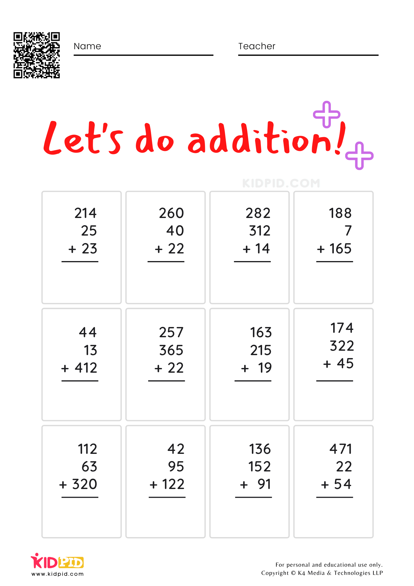 Multi-digit Addition Math Foundational Worksheets