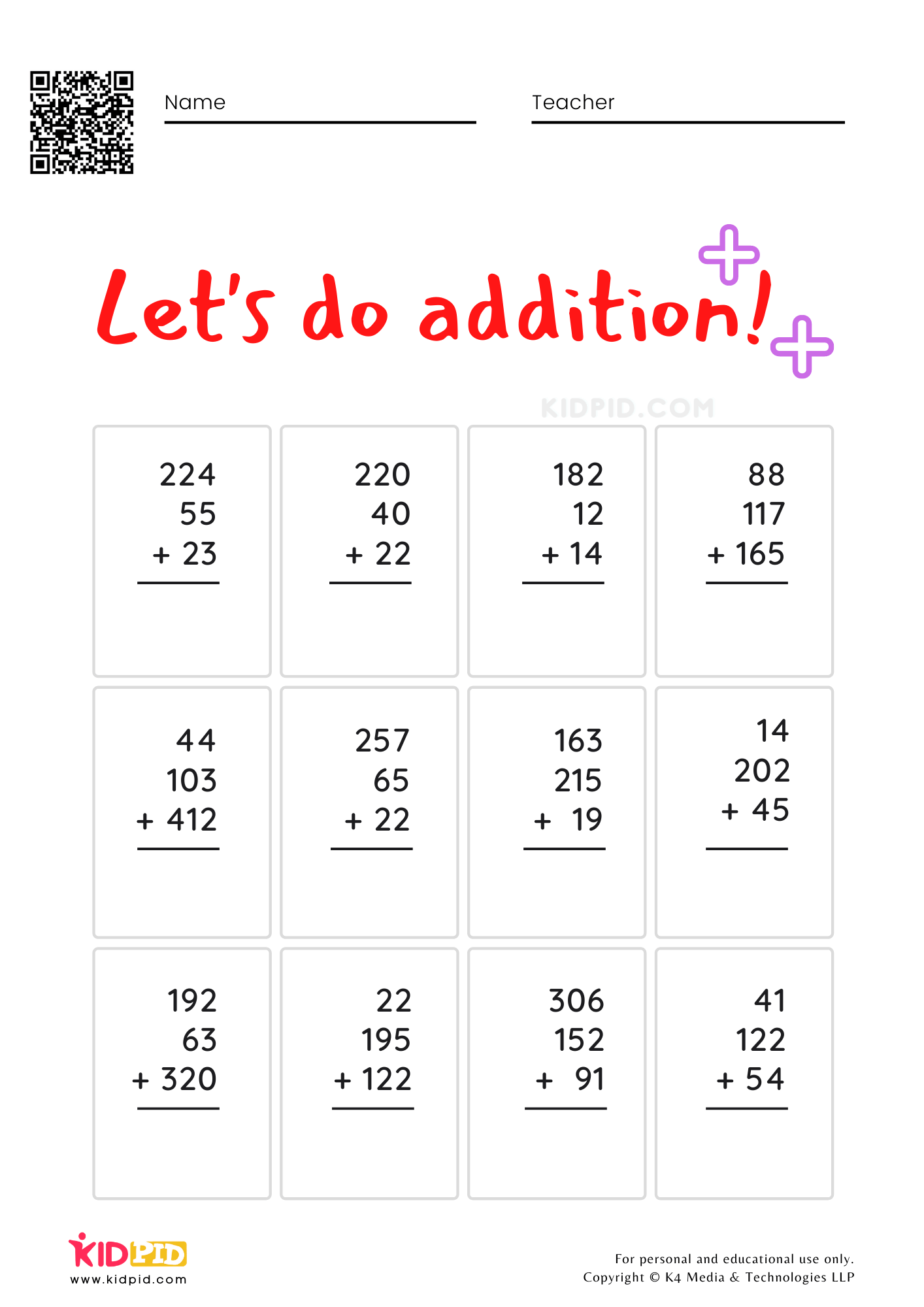 Multi-digit Addition Math Foundational Worksheets