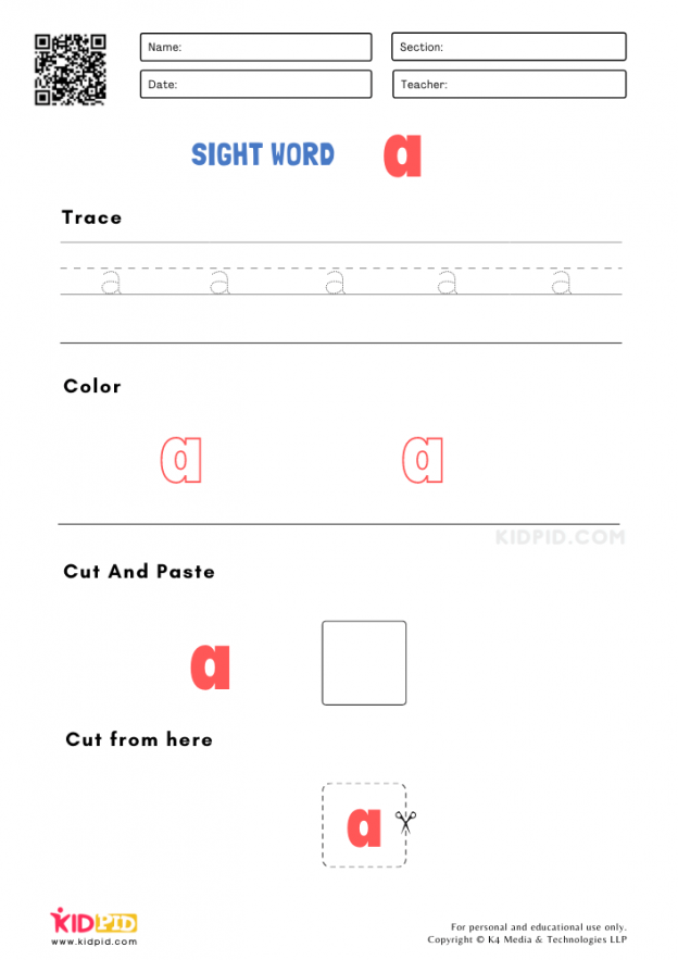 Sight Words Worksheets for Preschoolers - Kidpid