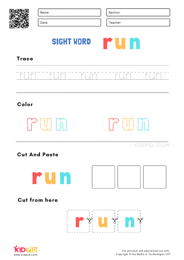 Sight Words Worksheets for Preschoolers - Kidpid
