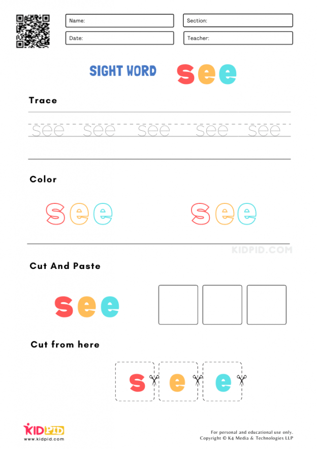 Sight Words Worksheets for Preschoolers - Kidpid