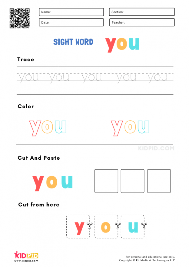 Sight Words Worksheets for Preschoolers - Kidpid