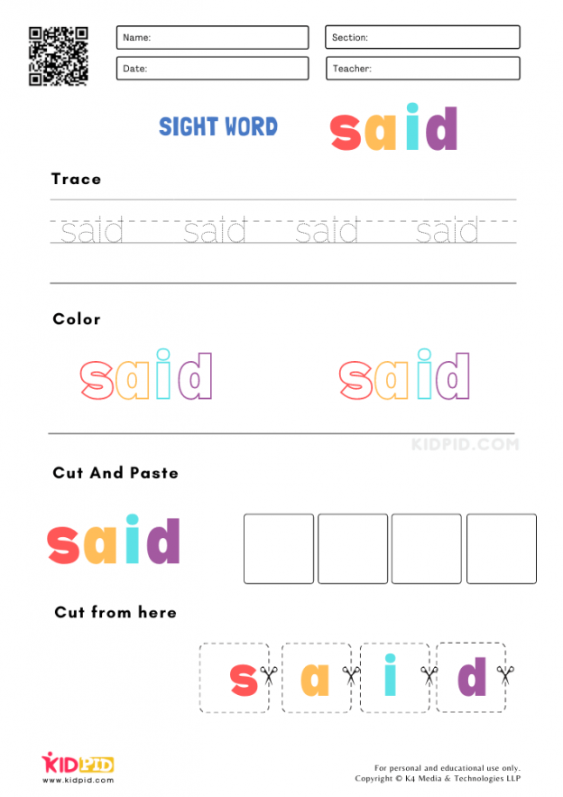 Sight Words Worksheets for Preschoolers - Kidpid