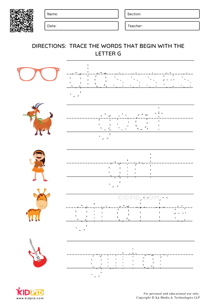 Tracing Simple Words - Things that Start with Alphabet A-Z