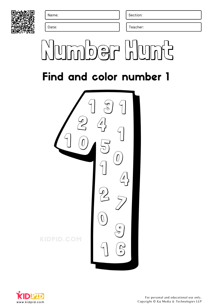 Number Hunt Coloring Preschool Worksheets