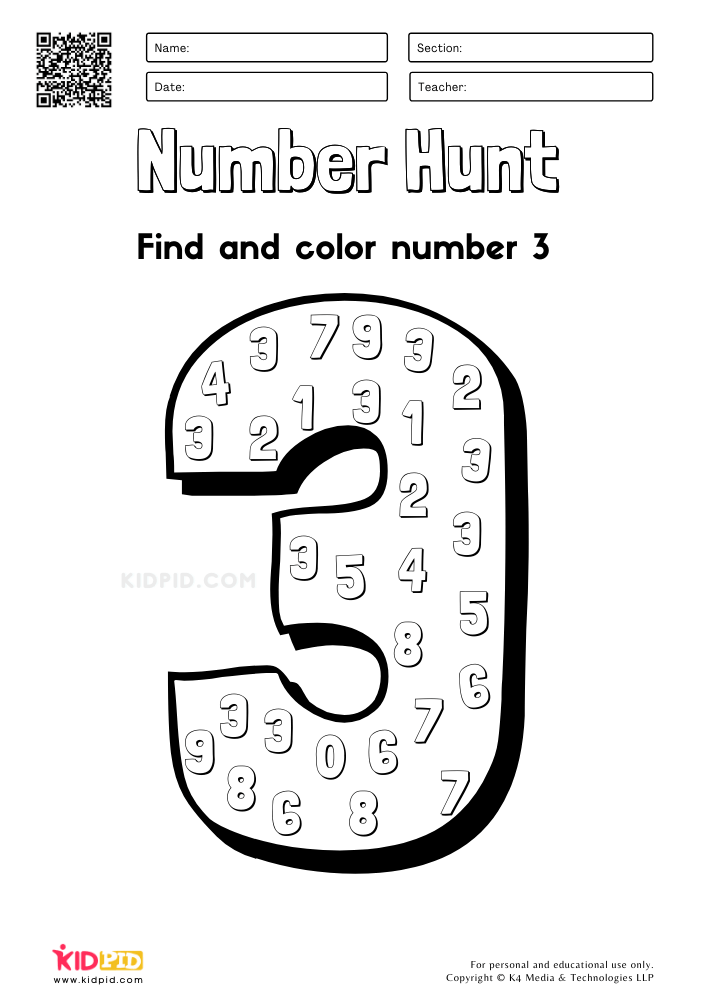 Number Hunt Coloring Preschool Worksheets