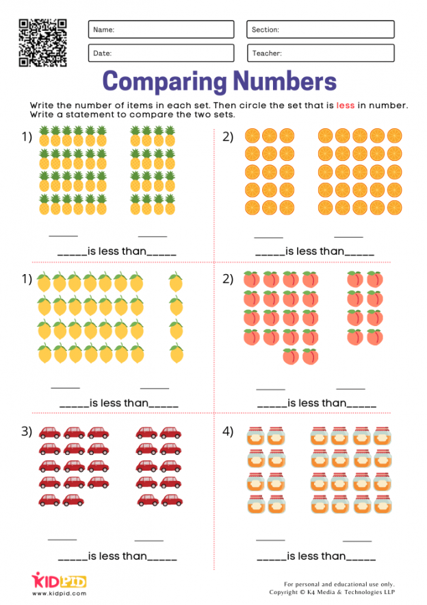 Comparing Numbers Worksheets For Grade 1