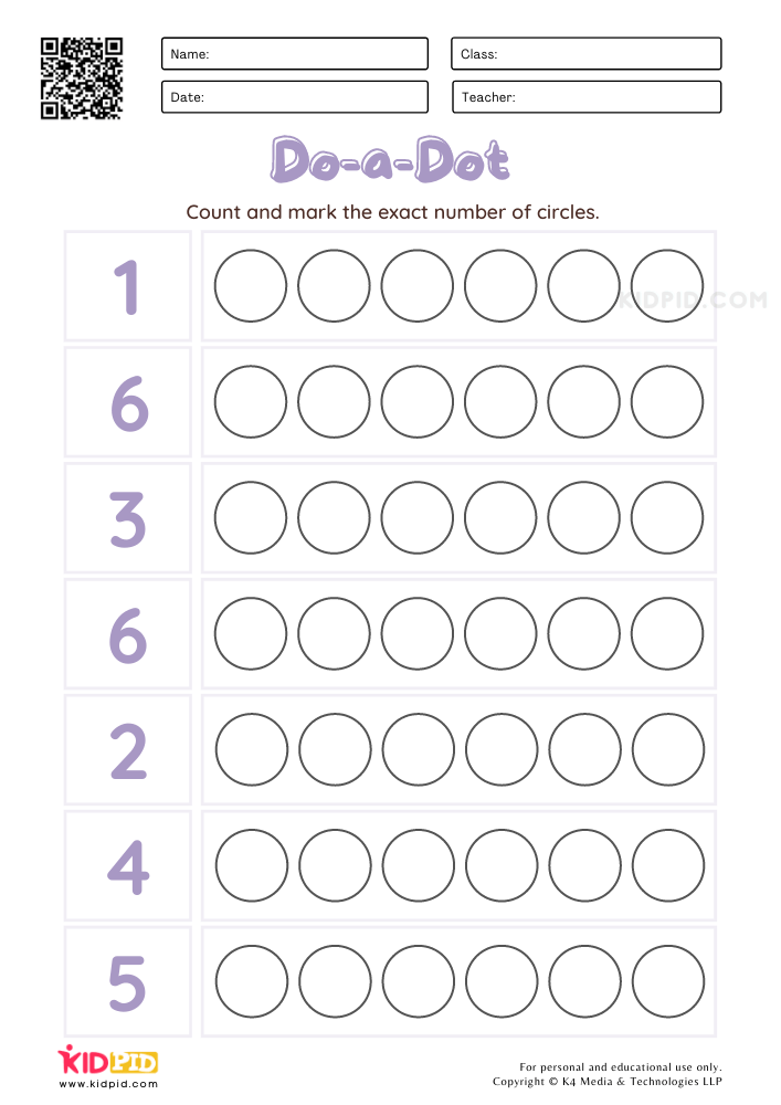 Do-a-Dot Counting Worksheets for Kids