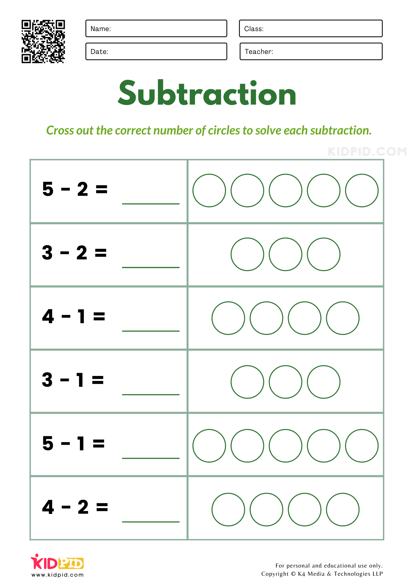 Subtraction Worksheets for Kindergarten - Kidpid Regarding Subtraction Worksheet For Kindergarten