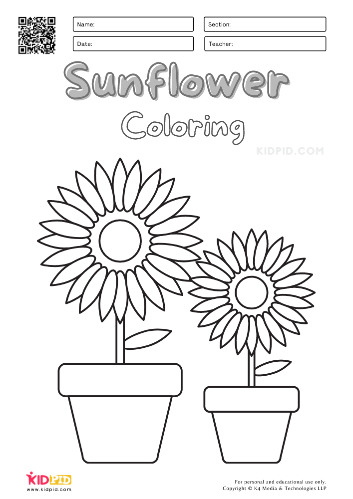 Sunflower Coloring Worksheets for Kids