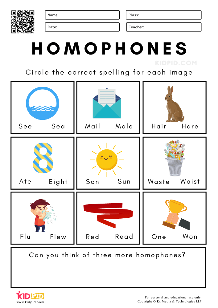 WORKSHEET 1 Homophones Worksheets for Grade 1
