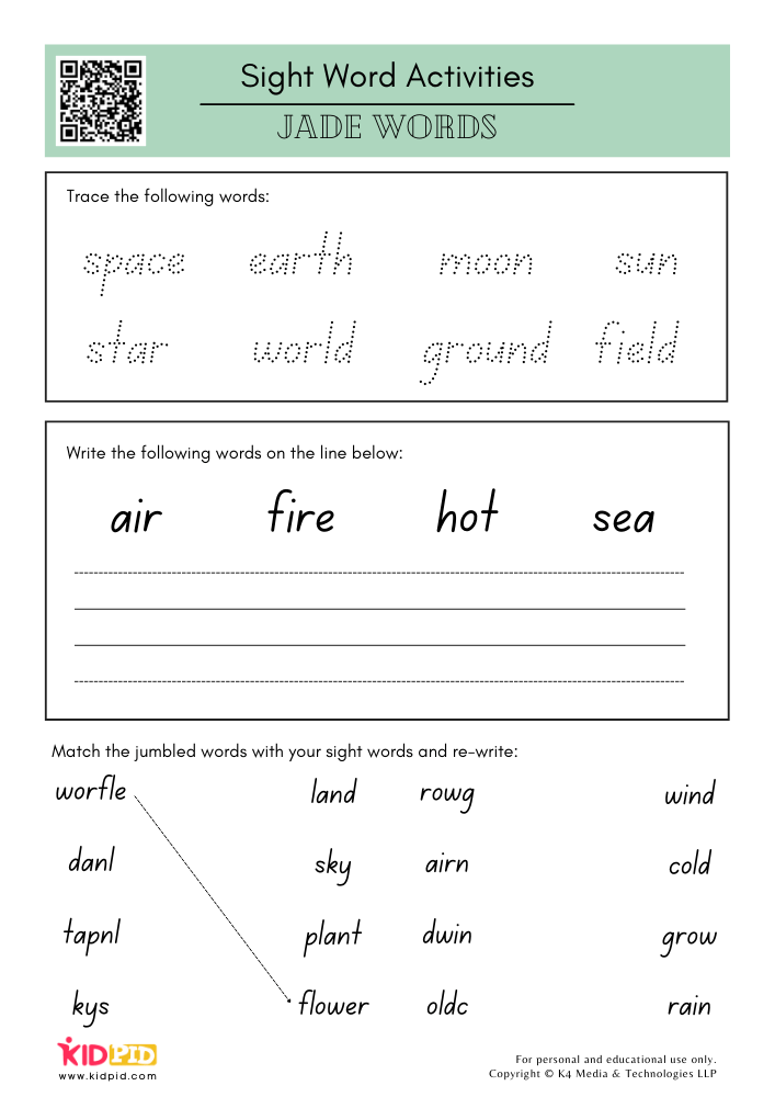 Sight Word Worksheets for Grade 1