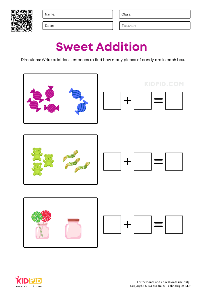 Sweet Addition Worksheets for Kids