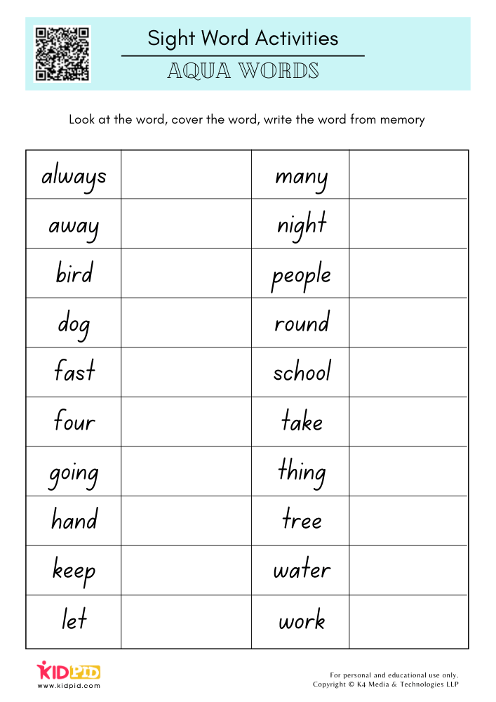 Complete Sight Words - Free Printables for Grade 1