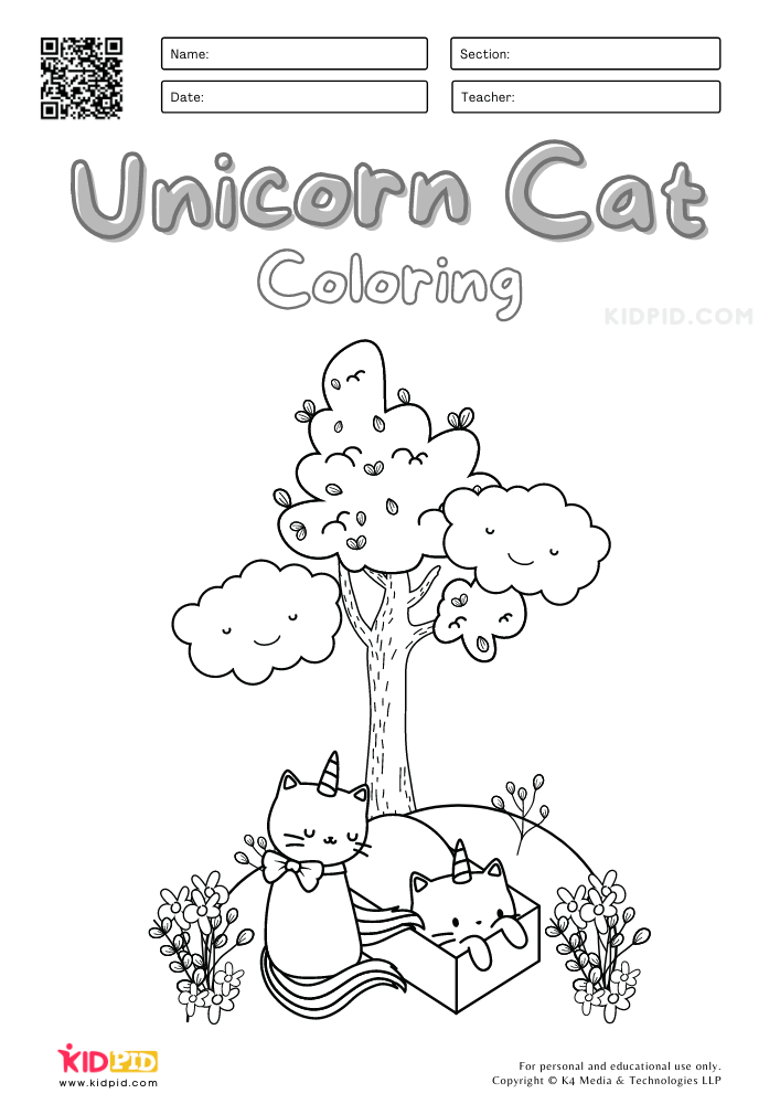 Unicorn Cat Coloring Pages for Kids