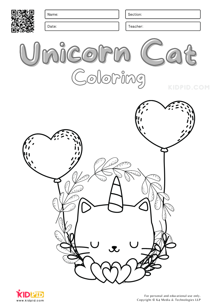 Unicorn Cat Coloring Pages for Kids
