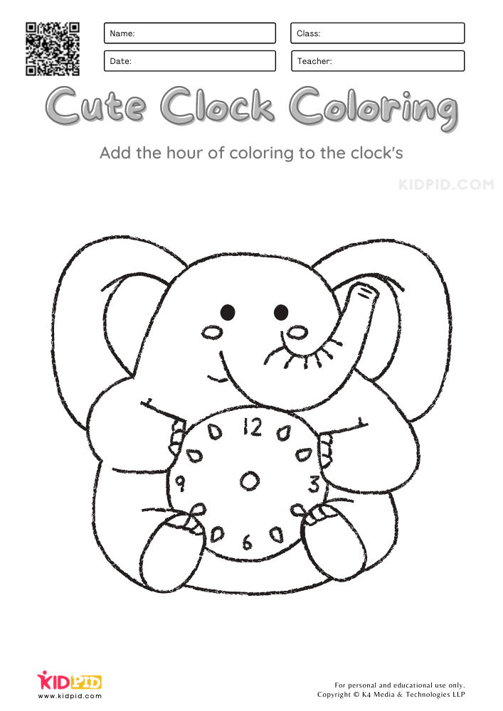 Cute Clock Coloring Activity Worksheets for Kids