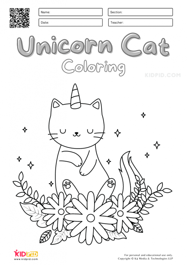 Unicorn Cat Coloring Pages for Kids Kidpid