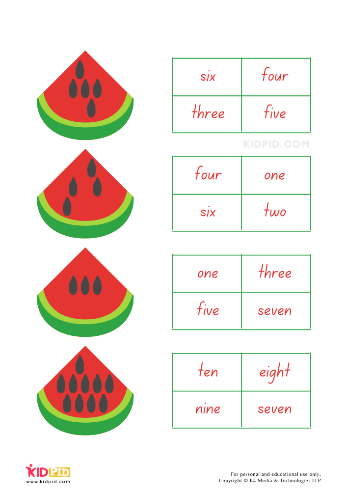 Counting Watermelon Seeds Worksheets for Kids