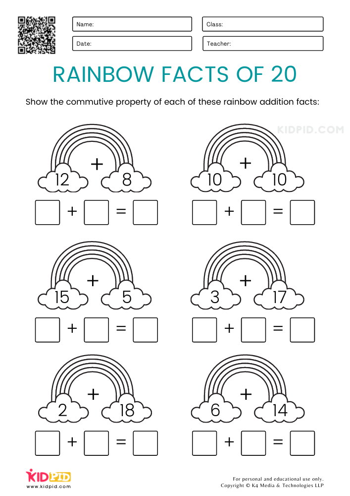 Rainbow Addition Math Worksheets for Kids