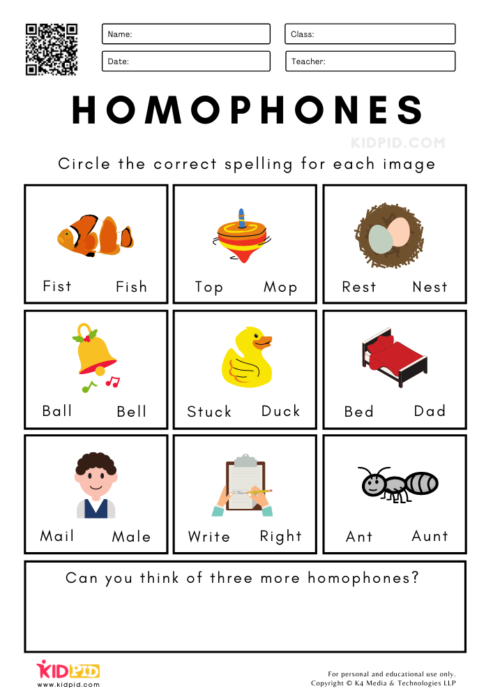 WORKSHEET 2 Homophones Worksheets for Grade 1