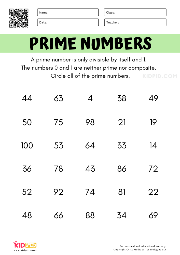 Prime Numbers 1 100 Worksheet Worksheets For Kindergarten