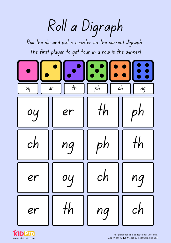 Roll a Digraph Spelling Game for Kids