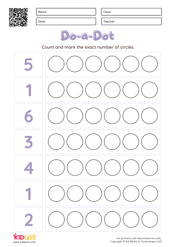 Do-a-Dot Counting Worksheets for Kids