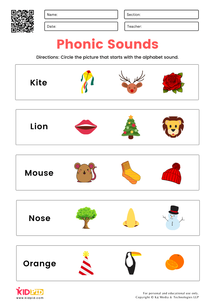 Kindergarten special sounds worksheet example