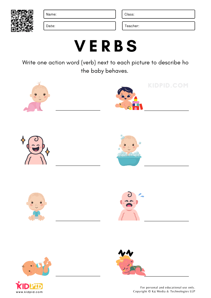 Grammar Verbs Worksheets for Kids