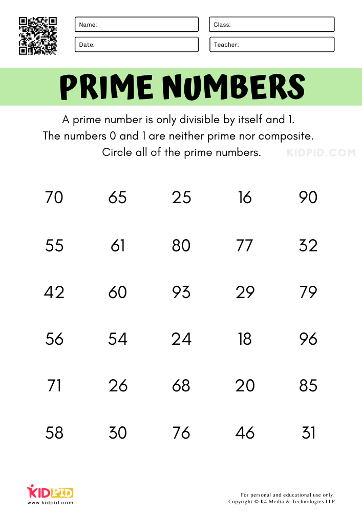 Prime Numbers Math Worksheets For Kids Kidpid