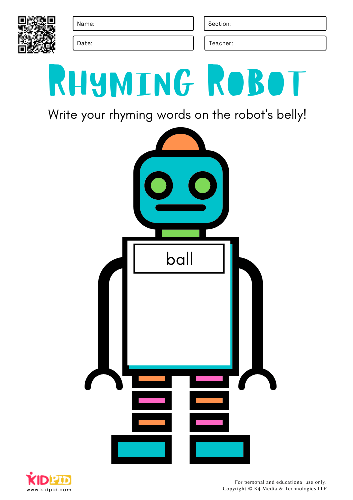 Rhyming Robot Rhyming Words for Grade 1