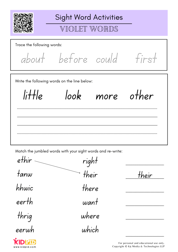 WORKSHEET 3 Sight Word Worksheets for Grade 1