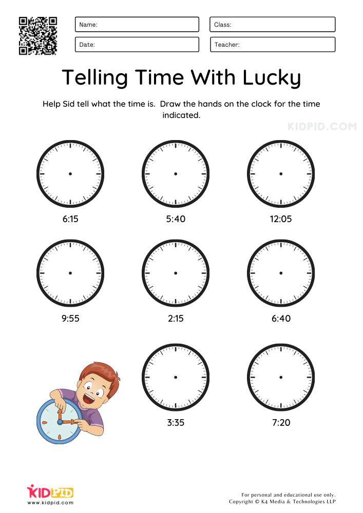 Telling Time Worksheets for Kids