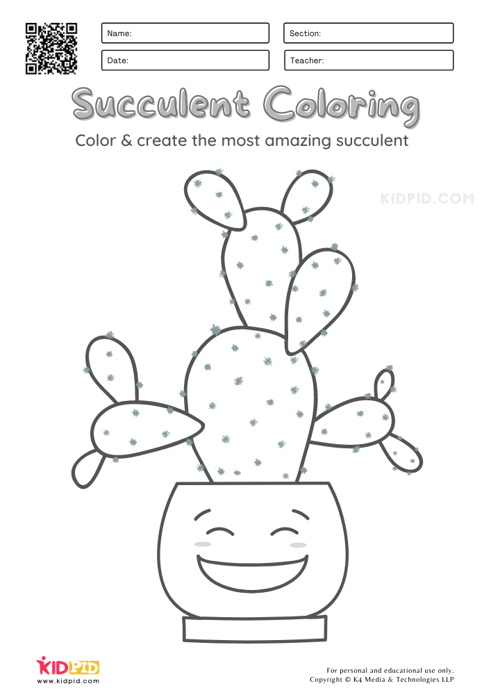 Succulent Coloring Worksheets for Kids