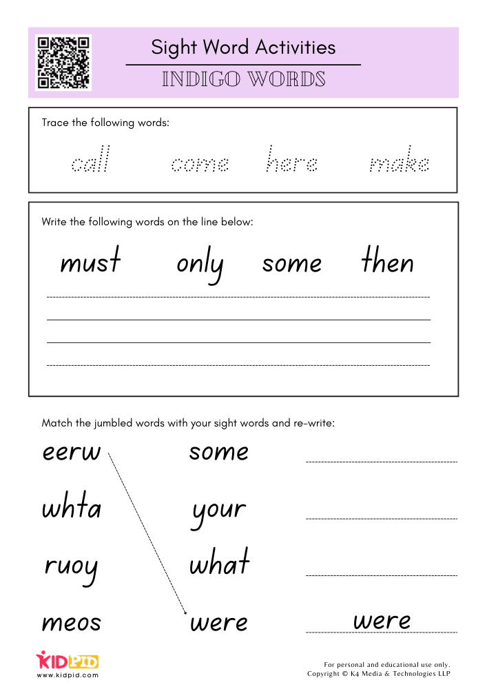 WORKSHEET 4 Sight Word Worksheets for Grade 1