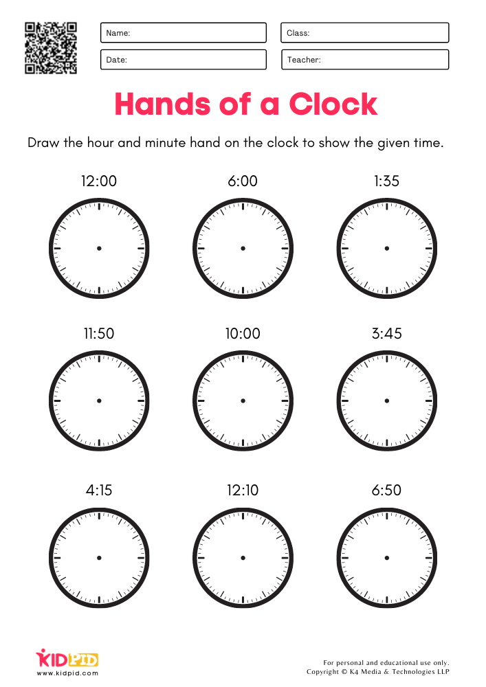 Telling Time on a Clock Math Worksheets for Kids
