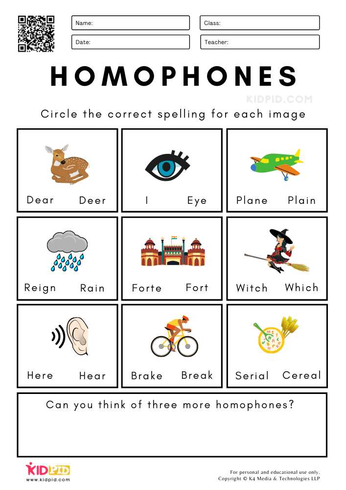 WORKSHEET 5 Homophones Worksheets for Grade 1