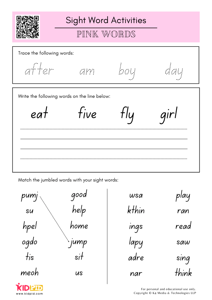 WORKSHEET 6 Sight Word Worksheets for Grade 1