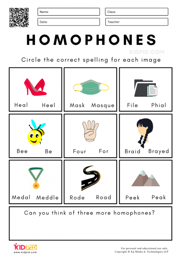 Homophones Worksheets for Grade 1 - Kidpid